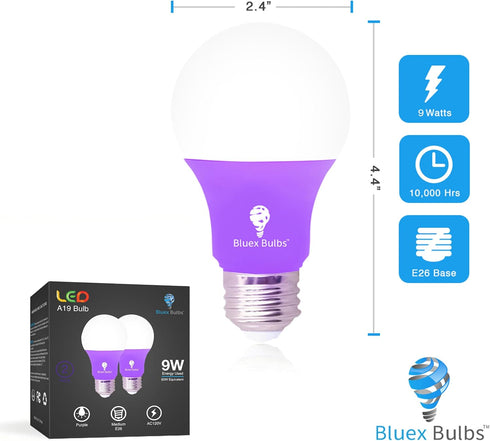 4 Pack A19 LED Purple Light Bulb LED Orange Light Bulb 120V E26 Base 9 Watt (60-watt Replacement) Purple Bulb Orange Bulb, Party Decoration, Porch...