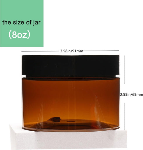 2pcs 8oz Amber Plastic Cosmetic Jars,Wide Mouth Refillable Containers with Lids for Cream, Lotion, Powder, ointment, Bath Salt and Body Butter etc...