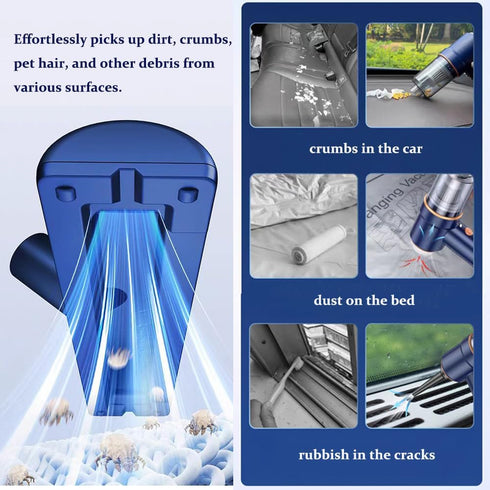 Handheld Vacuum Cordless, 9000PA Car Vacuum with LED Light, Portable Car Vacuum Cleaner, Mini Hand Vacuum with Low Noise for Car, Home, Office(Blu...