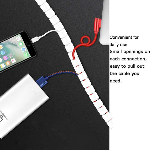 White PC Cable Management Sleeve Value Pack, Large 1.1" Pet Cord Protector and 0.87" Cord Organizer Bundler with Cable Tie Clips for Computer TV H...