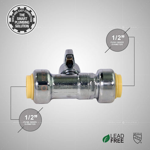 UPSSP1212 1/4 Turn Straight Stop for Push-Fit Valve, 1/2 x 1/2 Inch,...