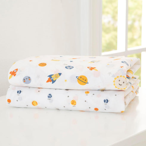 Delta Children Fitted Crib Sheets for Girls and Boys - Crib Sheet for Standard Crib and Toddler Mattresses - 28x52 Inch (Pack of 2), Space Explora...