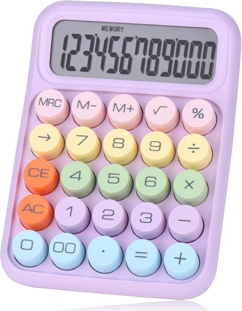 Mechanical Pushbutton Calculator,12 Digit Large LCD Display,Big Buttons Easy to Press,Colorful Candy Calculator,Automatic Sleep,with Battery.for O...