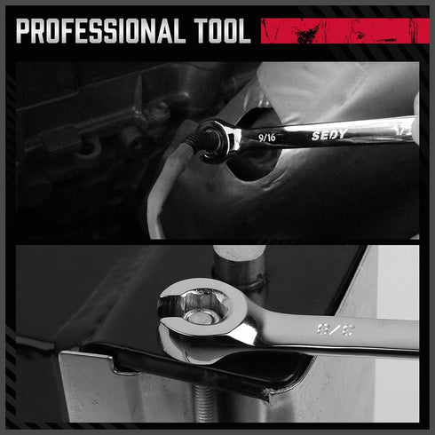 4-Piece Flare Nut Wrench Set - SAE Brake Line Wrench 1/4, 5/16, 3/8, 7/16, 1/2, 9/16, 5/8, 11/16-inch, Professional Offset Heads, Portable Organiz...