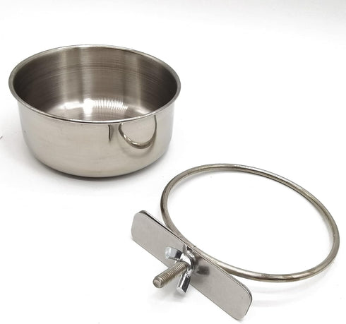 RONYOUNG 2PCS Bird Feeding Dish Cups with Spoon, Parrot Food Bowl Clamp Holder - Stainless Steel Coop Cup, Bird Cage Water Bowl for Parakeet Afric...