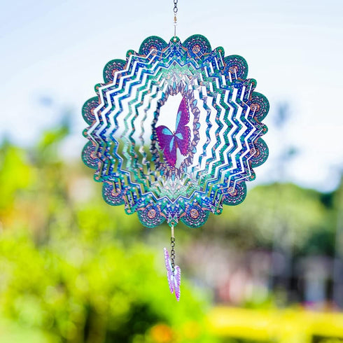 Outdoor Wind Spinner Metal, 12 Inches Butterfly Hanging Wind Spinners 3D Garden Wind Sculpture for Outdoor Garden Patio Decoration...