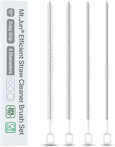 Heavy-Duty Straw Cleaner Brush Set - 4-Pack, 10-Inch & Multi-Diameter, Full Bristle Coverage, Large Grip Handle, for All Straw Sizes...