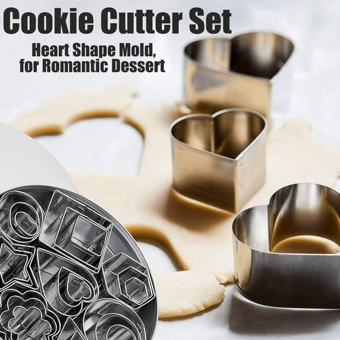 Mini Metal Cookie Cutters Set, Geometric Shapes Cookie Biscuit Cutter Set, Star Flower Hexagon Round Heart Square Triangle Oval Stainless Steel Cu...