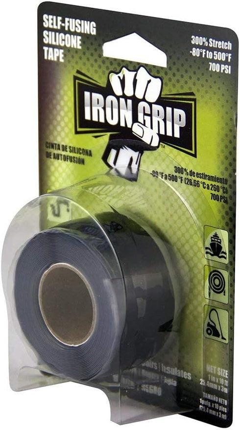IPG Iron Grip Self-Fusing Silicone Tape, 1" x 10 ft, Black (Single Roll)...