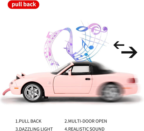 1/32 Mazda Miata MX-5 Alloy Model Car, Toy Car with Pullback, Removable Top, Blinking Lights, Toy Car with Sound and Bright Lights, Collectible Gr...