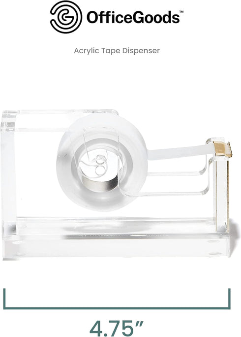 OfficeGoods Modern Acrylic Tape Dispenser - Non-Slip Rubber Holder Bottom- Appealing Design, Perfect for Home, School or Office Desk - Holds Small...