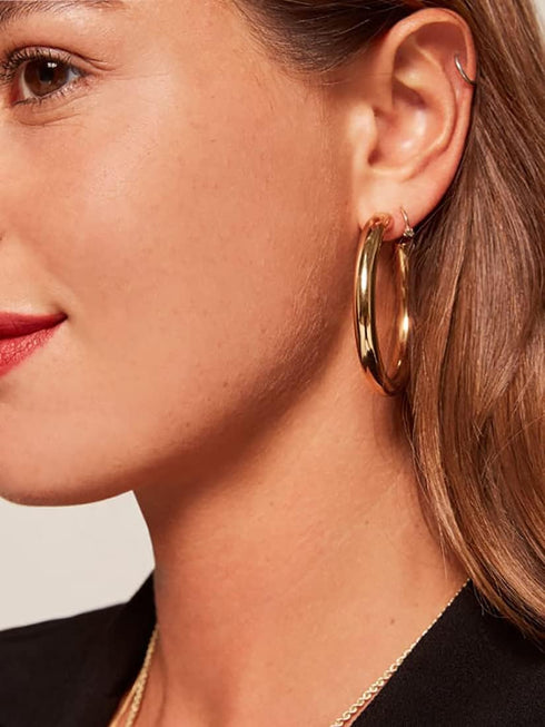 sovesi Chunky Gold Hoop Earrings for Women with 925 Sterling Silver Post, 14K Gold Plated Small Thick Gold Hoops Earrings for Women...