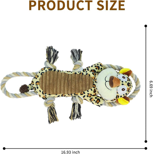 Dog Toys - Squeaky Leopard Toys for Medium Puppies - Interactive Dog Toys with Rope for Tug of War -Large Plush Dog Toys to Keep Them Busy for All...