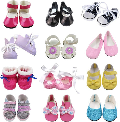 SOTOGO 12 Pairs of 18 Inch Doll Shoes Fits for American 18 Inch Doll Include Sandals Leather Shoes Ballet Shoes...