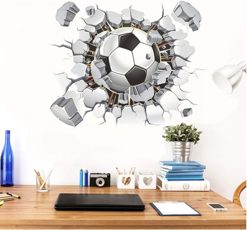 3D Soccer Stickers, Art Ball Soccer Wall Decal for Kids Room, FFootball Vinyl DIY Soccer Wallpaper for Boys Bedroom Playroom Living Room Window Do...