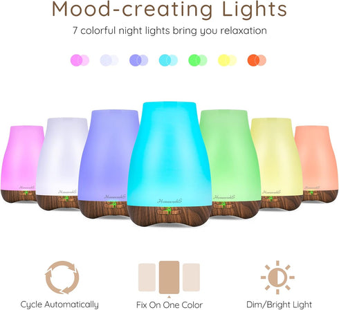 Aromatherapy Essential Oil Diffuser for Room: Air Humidifier Aroma Scent Cool Mist Diffuser Colorful Light Cute Mini Small Waterless Auto Off Ultr...