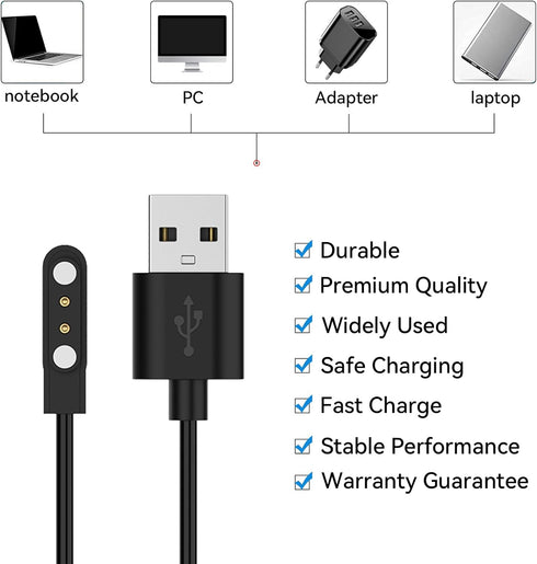 Smart Watch Charger Magnetic 2 Pin Intended for KEEPONFIT ID Sport01/IDW21,Erkwei/HOK/Iaret I39H,Stiive LCW01 Watch Charger 1.6ft USB Magnetic Cha...