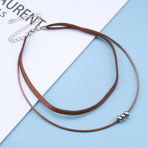 Boho Layered Suede Necklace Brown Velvet Choker Necklace Gothic Leather Necklace Silver Beaded Chain Necklace Retro Necklace Jewelry for Women and...
