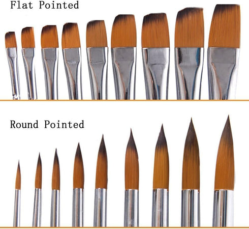 9pcs Flat Pointed Tip Nylon Hair Acrylic Watercolor Brush Artists Paint Brush Set Black...