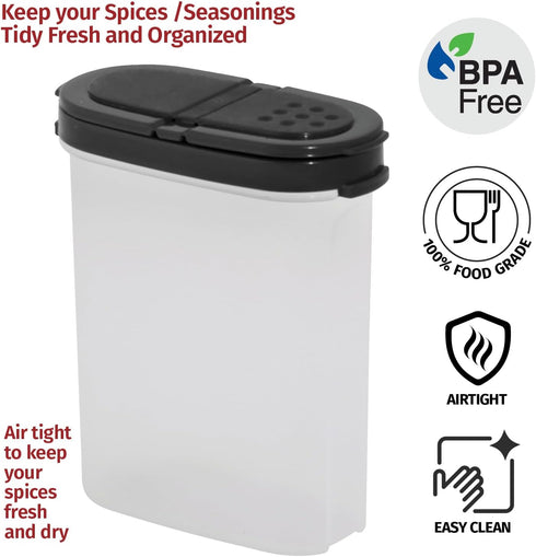 SIGNORA WARE Spice Jars with Lids - 8 oz Refillable Empty Airtight Spice/Seasoning Containers Set -2 in 1 Pour/Sift Shaker Lids Clear Plastic Spic...