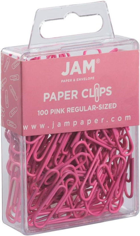 JAM PAPER Colorful Standard Paper Clips - Regular 1 Inch - Pink Paperclips - 100/Pack...