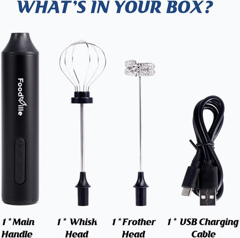 MF05 Rechargeable Milk Frother USB Charging Handheld Foam Maker with Stainless Balloon Whisk for Cappuccino, Latte, Bulletproof Coffee, Keto (Blac...