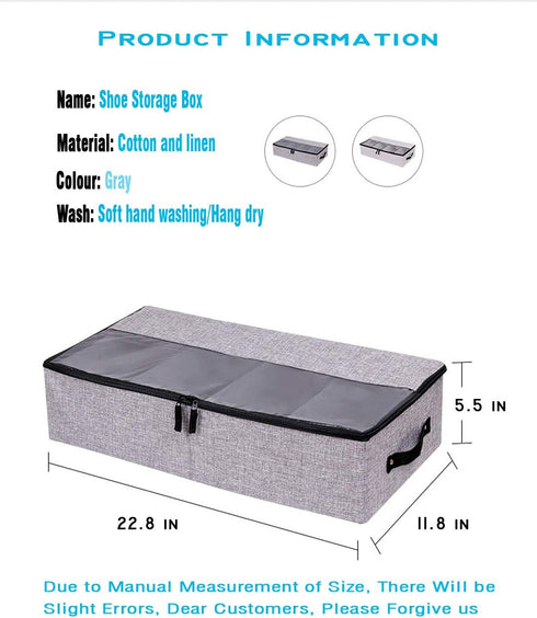 AARAINBOW 2 Packs Foldable Under Bed Shoes Organizer with Lids, Underbed Clothes Storage Container with Divider, UnderBed Storage Bins Box with Cl...