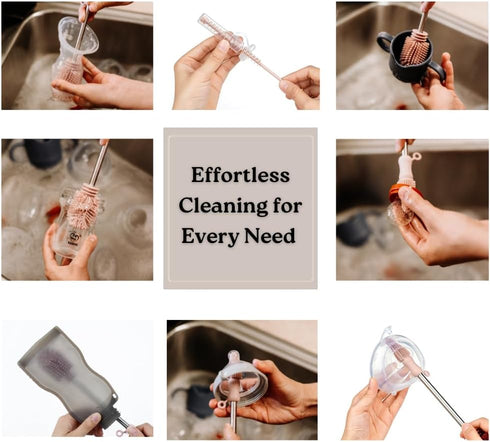 Haakaa Silicone Cleaning Brush Kit – Household Cleaning Brushes for Bottles and Crevices – Food-Grade Silicone: Dishwasher Safe (Brush-Grey)...