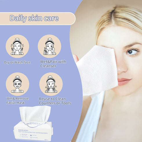Disposable Face Towel, MSOEUESO 100% Cotton Facial Tissues, Wet Dry Face Cloths, Biodegradable Clean Towels, Makeup Remover Wipes, Ultra Soft for ...