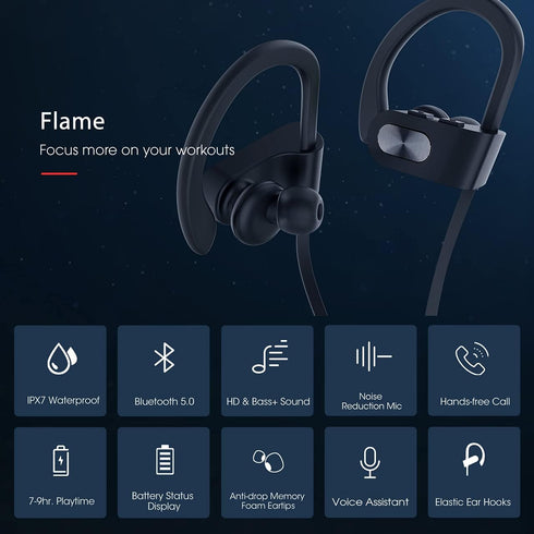 Bluetooth Headphones V5.0,Running Headphones w/16 Hrs Playtime, Bass+ HD Stereo Wireless Sports Earphones w/IPX7 Waterproof Earbuds in Ear for Wor...