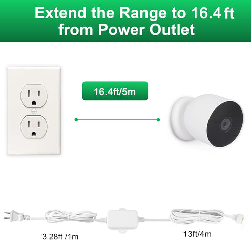 Power Cable Compatible with Google Nest Cam Outdoor or Indoor, Battery(2nd Generation) - 16.4 ft/5m 5V 2A Charging Cable Power Your Nest Cam (Batt...