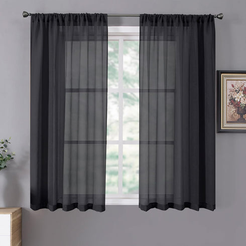 Tollpiz Short Sheer Curtains Linen Textured Bedroom Curtain Sheers Light Filtering Rod Pocket Voile Curtains for Living Room, 54 x 45 inches Long,...