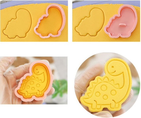 Dinosaur Cookie Cutters with Plunger Stamps,8 Piece Dino-Themed Biscuit Cutter,3D Animal Cracker Cookie Cutters For Biscuit Fondant Cheese Baking...
