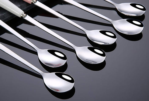 3PCS Mixing Spoons for Coffee, Dessert, Ice Cream, Milkshake, Stainless Steel Iced Teaspoon with Ceramic Handle Tablespoons Espresso Cocktail Stir...