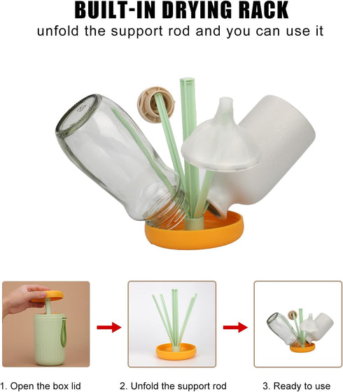 7pcs Travel Bottle Cleaner Kit, 7 in 1 Portable Baby Bottle Brush Set includes Drying Rack Bottle Nipple Straw Cleaning Brush Baby Essentials for ...