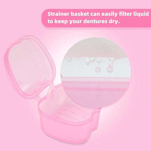 Dental Orthodontic Retainer Container Cleaning Case,Denture Bath Box Case Cup Holder, Mouthguard Storage Soaking Case - Pink...
