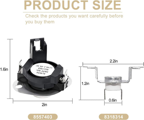 280148 Thermal Cut Off kit Includes dryer heating element 8557403 Dryer Thermostat kit & 8318314 Thermal Fuse Replacement Parts -Replaces 280148VP AP3874047 1175772 PS991443