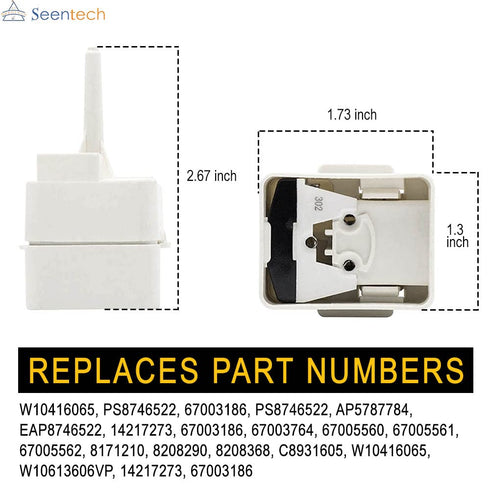 W10613606 Refrigerator Compressor Start Relay and Capacitor by Seentech - Compatible with Whirlpool, Kenmore, fridges. Replace Part Number: W10416065, PS8746522, 67003186