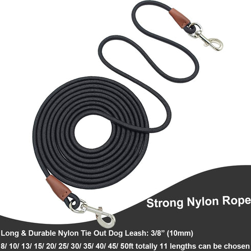 Tie Out Rope Dog Leash, 8-10-13-15-20-25-30-35-40-45-50FT Heavy Duty Nylon Check Cord for Medium Large Dogs Indoor/Outdoor Playing Camping Backyar...