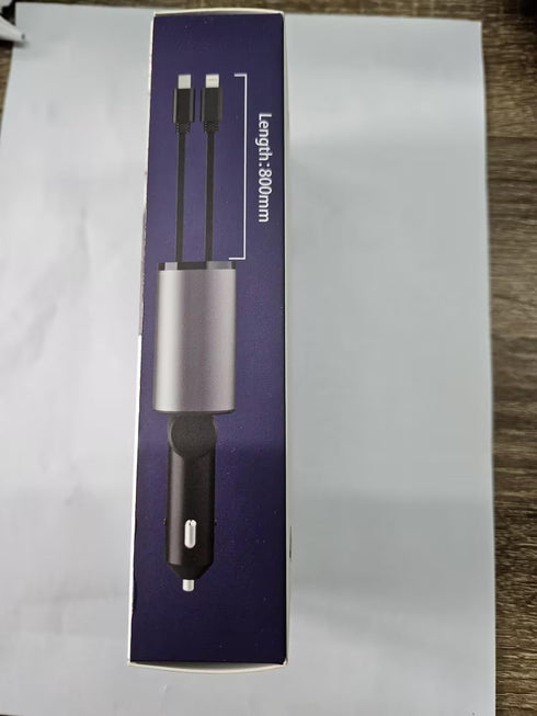 Retractable Car Charger, 4 in 1 Fast Charging Car Charger 60W, Retractable Cable and 2 USB Ports Car Charger Adapter Compatible with iPhone 15 14 ...