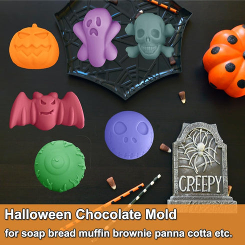 2 Pack Halloween Silicone Cake Molds Skull Pumpkin Ghost Bat Silicone Mold for Aromatherapy Candles Chocolate Candy Gummy Crayon Soap Cake Cupcake...