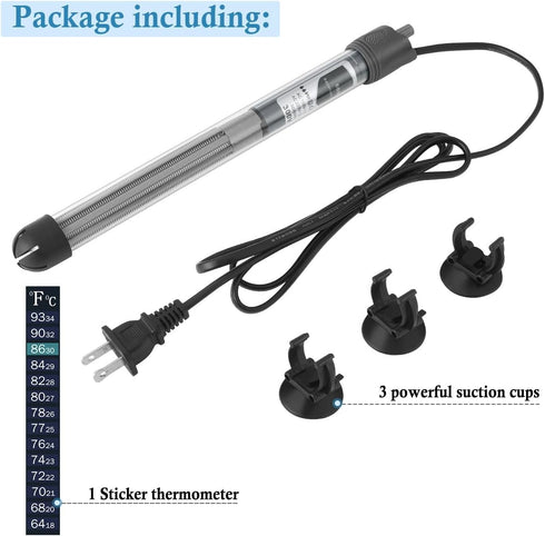 HITOP 25W 50W 100W 200W 300W Adjustable Aquarium Heater, Submersible Fish Tank Heater Thermostat with Suction Cup (200W)...