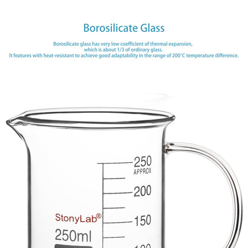 stonylab Glass Beaker with Handle, Borosilicate Glass Graduated Low Form Griffin Beaker with Handle and Pouring Spout, 250 ml...