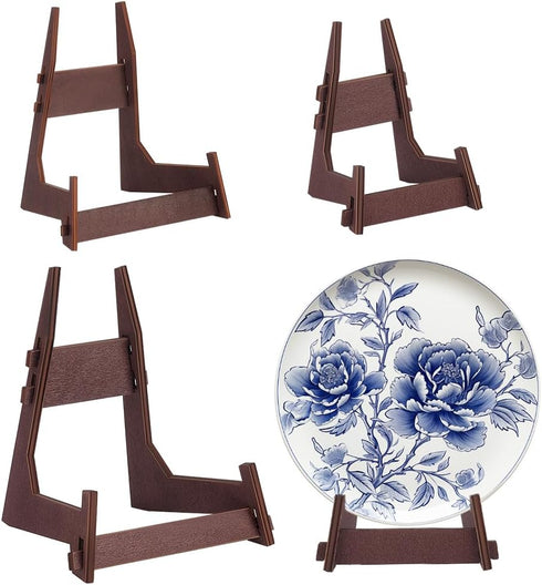 AHANDMAKER 6 Packs Display Stand 3 Styles Decorative Wooden Plate Holder Wooden Picture Frame Stand Easels Tabletop Art Holder Book Dish Stand...