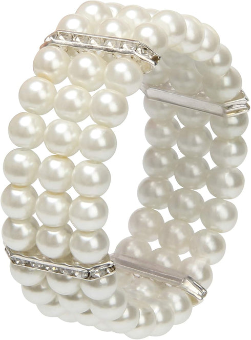 Coolrunner Ladies 3 Rows Faux Pearls Accent Off White Stretch Wrist Bracelet Jewelry...