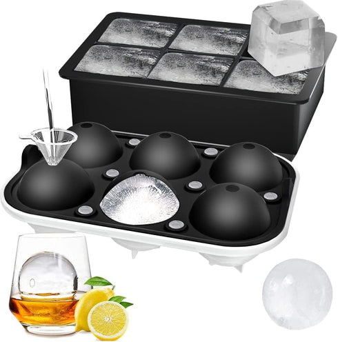 ROTTAY Ice Cube Trays (Set of 2), Sphere Ice Ball Maker with Lid & Large Square Ice Cube Maker for Whiskey, Cocktails and Homemade, Keep Drinks Ch...