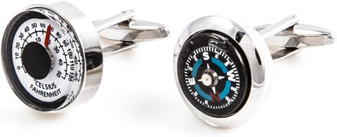 Compass & Thermometer Pair Cufflinks in a Presentation Gift Box & Polishing Cloth...