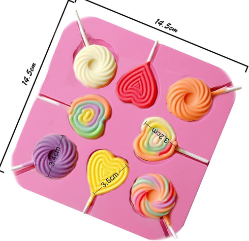 2Pcs Love heart Lollipop Candy Molds 8-Cavities Food Grade Heart Silicone Lollipop Molds Chocolate Hard Candy Molds including Heart, Round with 40...