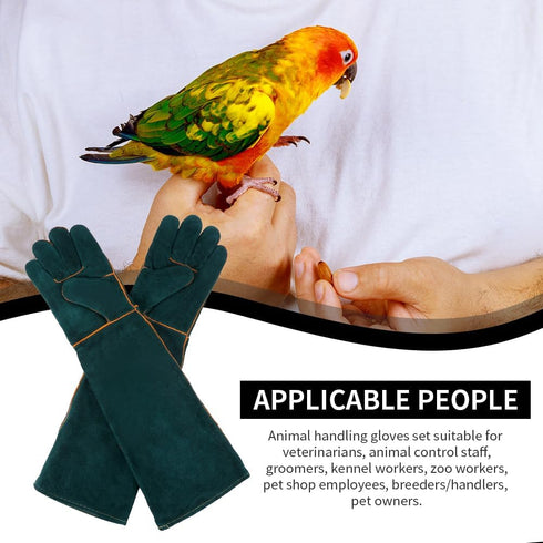 1 Pair Animal Handling Gloves Bite Proof,Leather Welding Gloves,24.4in Reinforced Leather Gloves with 2 Tweezers for Dog Training,Cat,Falcon,Repti...