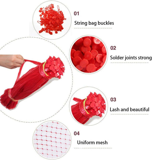 100 Pack 20'' Mesh Nylon Netting with Loop-Style Closures, Red Reusable Nylon Mesh Net Produce Grocery Toys Fruits Vegetables Storage Poly Bags, S...